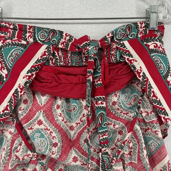 FREE PEOPLE Top XS Bandeau Bandanna Floral Paisley Ruffle Shelf Bra Tie Back Red - Picture 4 of 15